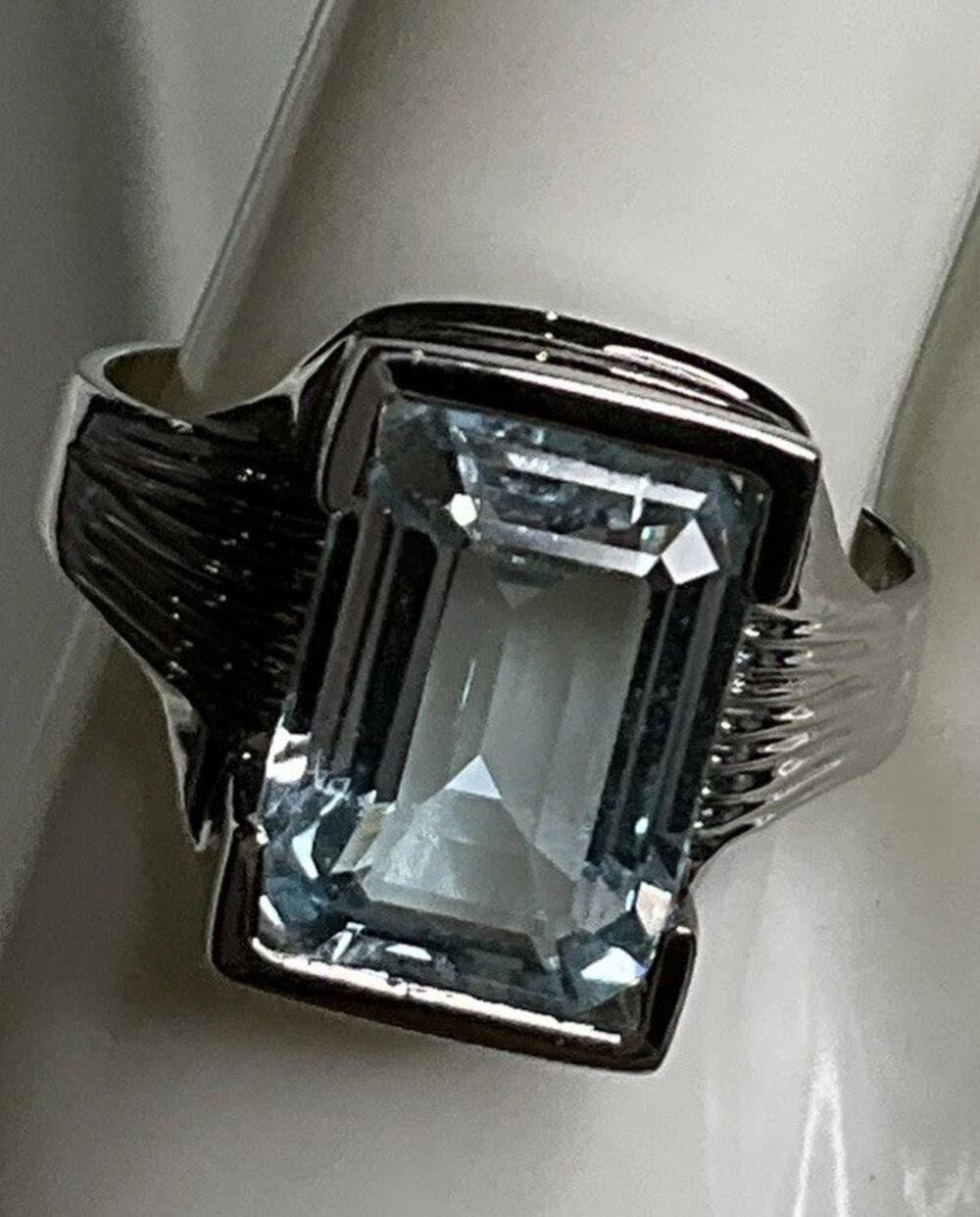 Vintage Sterling Silver Emerald Cut Blue Topaz Ring Statement Gemstone Sz 12.5